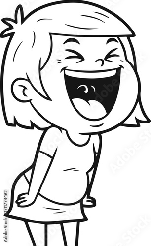 Joyful Cartoon Girl Laughing with Wide Open Mouth and Closed Eyes