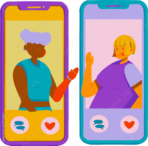 Two women video calling on smartphones 1.
