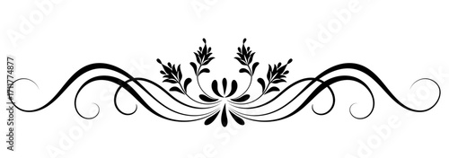 Wave floral ornament with flowers and abstract lines. Text divider. Decorative element for decor and text greeting or invitation card design.
