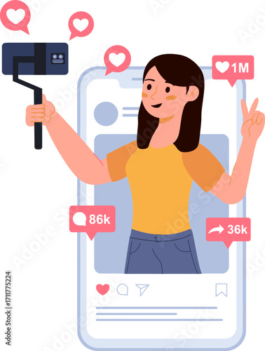 Young woman influencer creating content for social media.