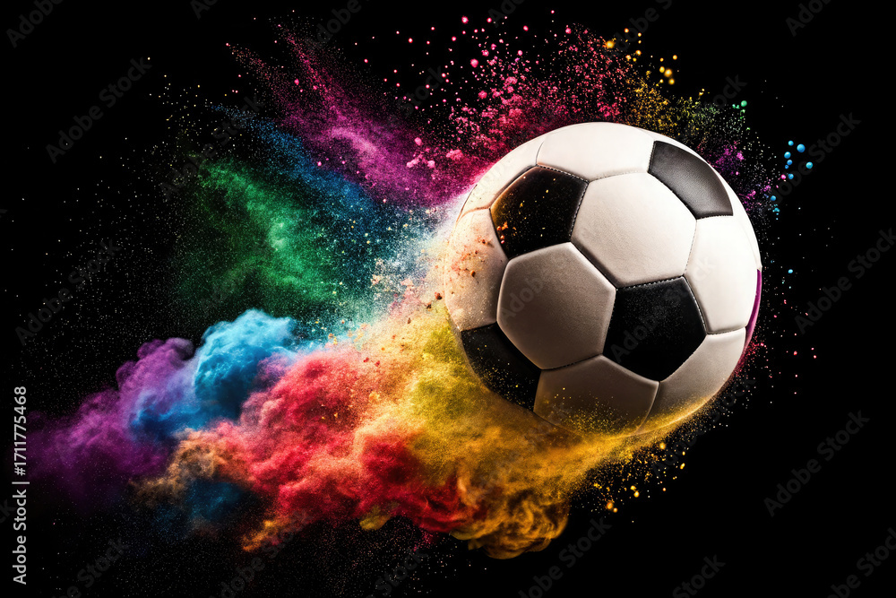 Fototapeta premium Digital Particle Explosion Forming a Soccer Ball