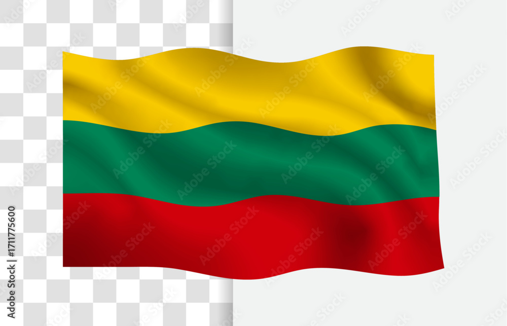 Fototapeta premium Lithuania Flag Waving Vector, Isolated on a White Background