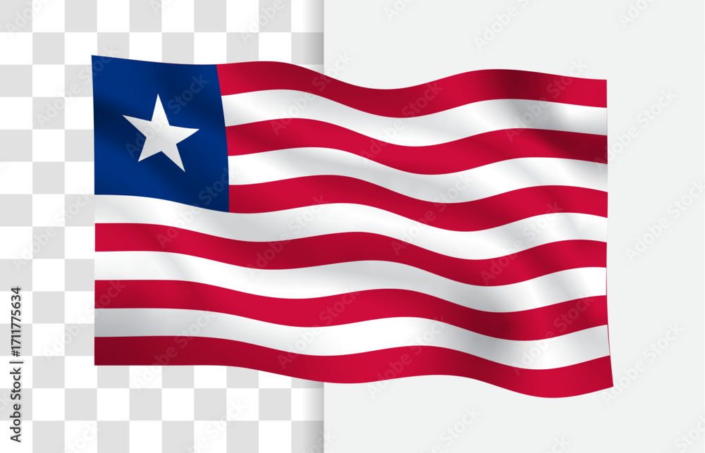 Obraz premium Waving Flag of Liberia, Isolated Vector with Transparent Background