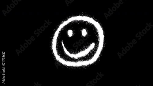 Silhouette star, crown, skull, heart, happy and sad smile. White graffiti cartoon shapes from dirty noise spray line. Set 2d animation grunge street art elements isolated on black background.