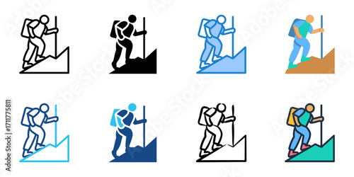 Hiking icon set multiple style collection 
