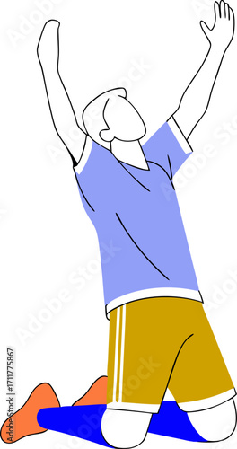 Dynamic silhouette of a football player in mid celebration with a ball