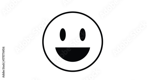 Simple yellow smiley face with a cheerful expression on a white background conveying happiness and positive emotions for use in digital communication
