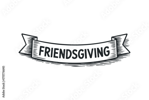 Friendsgiving ribbon text. Vector hand drawn illustration