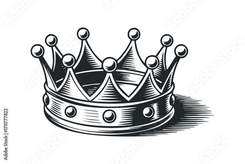 Stylized Crown Image with Decorative Orbs. Vector hand drawn illustration