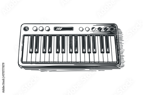 Keyboard object sketch on white. Vector hand drawn illustration