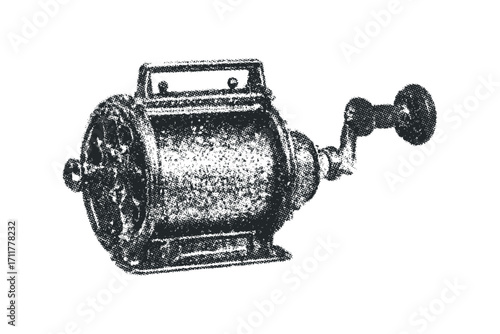 Vintage rotary pencil sharpener on a. Vector hand drawn illustration