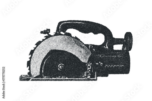 Handheld circular saw tool on white. Vector hand drawn illustration