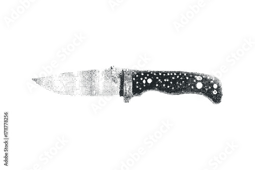 Black folding pocket knife with textured handle image. Vector hand drawn illustration