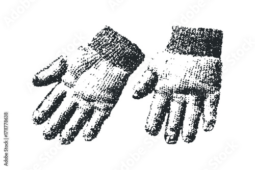 Pair of Textured Knit Gloves. Vector hand drawn illustration