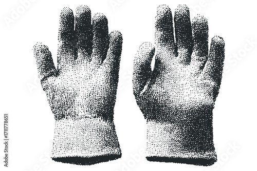 Stippled black fabric gloves on. Vector hand drawn illustration
