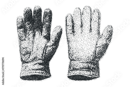 Pair of Stippled Leather Gloves. Vector hand drawn illustration