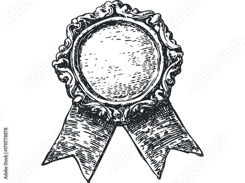 Ornate award ribbon drawing. Vector hand drawn illustration