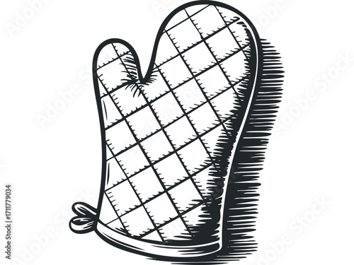 Hand drawn oven mitt with quilted texture. Vector hand drawn illustration