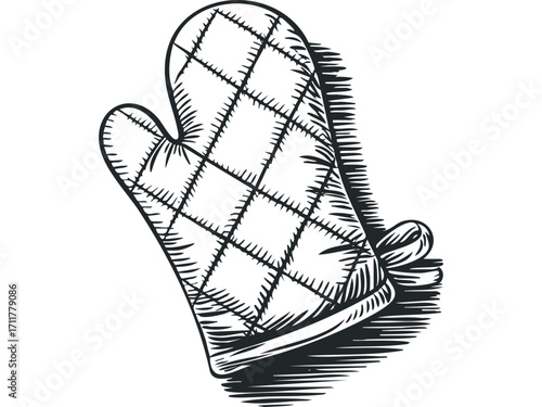 Quilted Oven Mitt. Vector hand drawn illustration