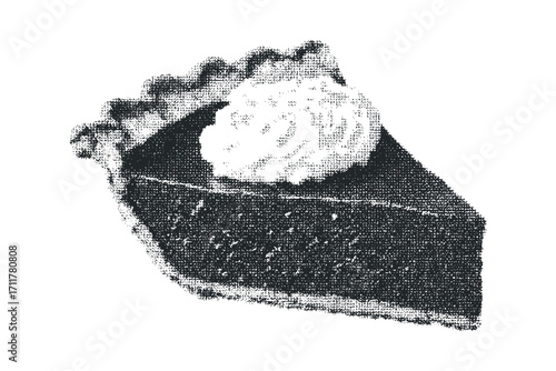 Monochromatic slice of pie with whipped cream detail. Vector hand drawn illustration