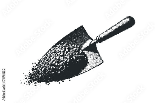 Trowel filled with dirt, isolated on white. Vector hand drawn illustration
