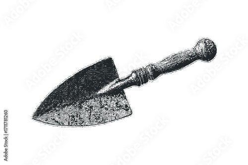 Vintage hand iron, antique smoothing tool,. Vector hand drawn illustration