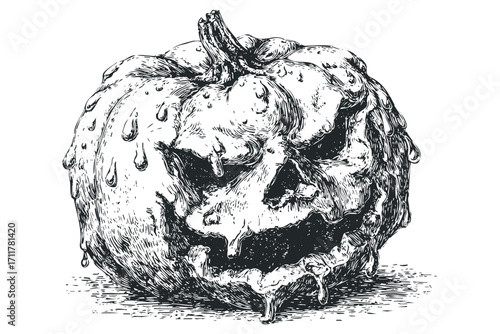 Hand Drawn Jack O Lantern Pumpkin Dripping Texture on. Vector hand drawn illustration