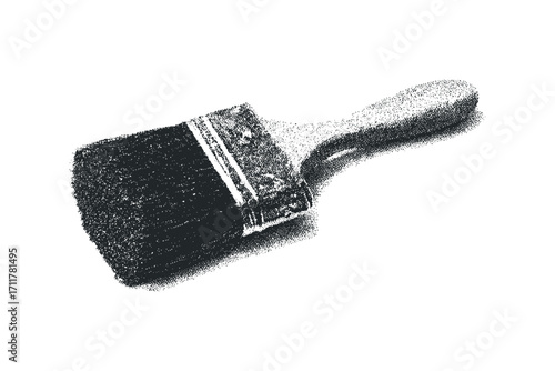 Paintbrush with wooden handle and dark bristles. Vector hand drawn illustration