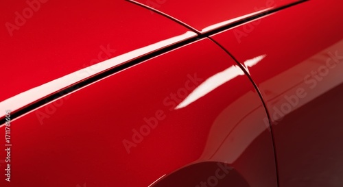Intense Red Car Paint Close-Up: Reflective Surface and Impeccable Finish