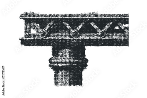 Textured capital column fragment with intricate ornamental frieze. Vector hand drawn illustration