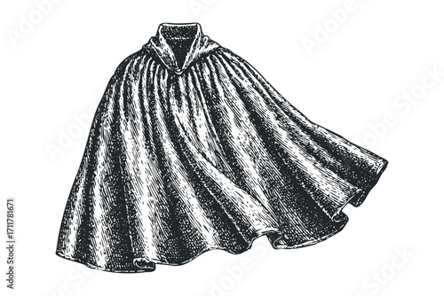 Viking cloak isolated on white, vintage style outerwear. Vector hand drawn illustration