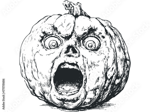 Scared Jack-o-lantern face on. Vector hand drawn illustration