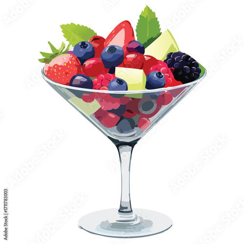 mixed Fruit Salad in martini glass berries apple