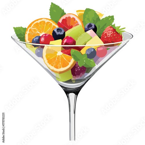 mixed fruit berry citrus salad in cocktail glass gourmet