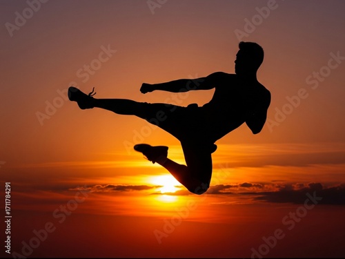 Wallpaper Mural silhouette of a man doing a taekwondo flying kick Torontodigital.ca