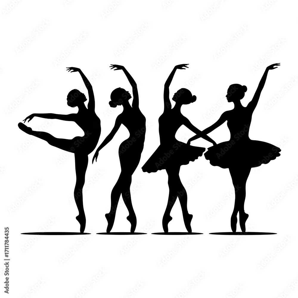 Fototapeta premium Graceful ballerinas in elegant pose, dance performance silhouette art for creative projects and designs