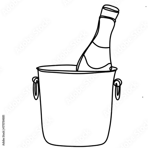 Champagne bottle in bucket one line art drawing 