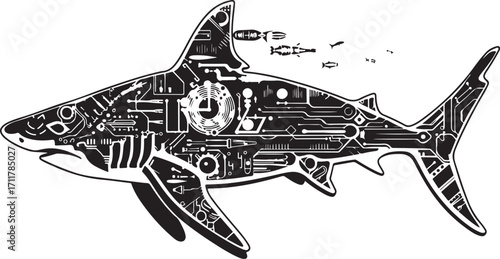 Mechanical shark with circuit board design swims powerfully