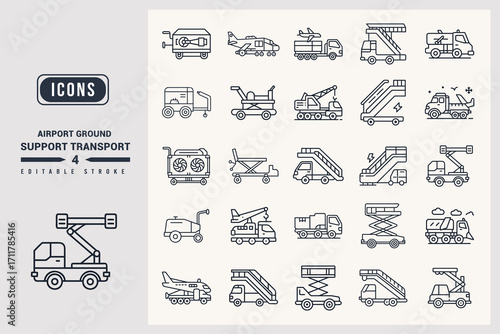 Airport Ground Support Equipment Transportation Icons Vector Collection White Background.