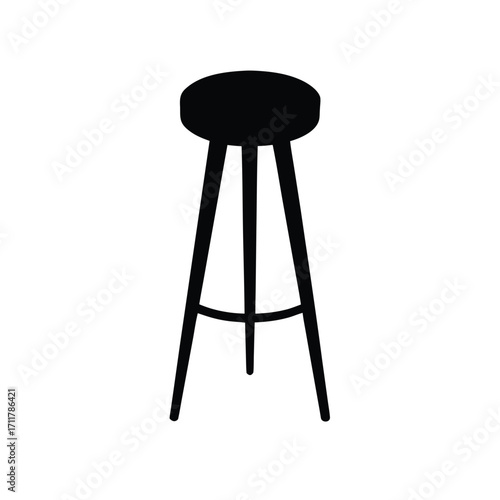 Minimalist black silhouette of a stool on white background