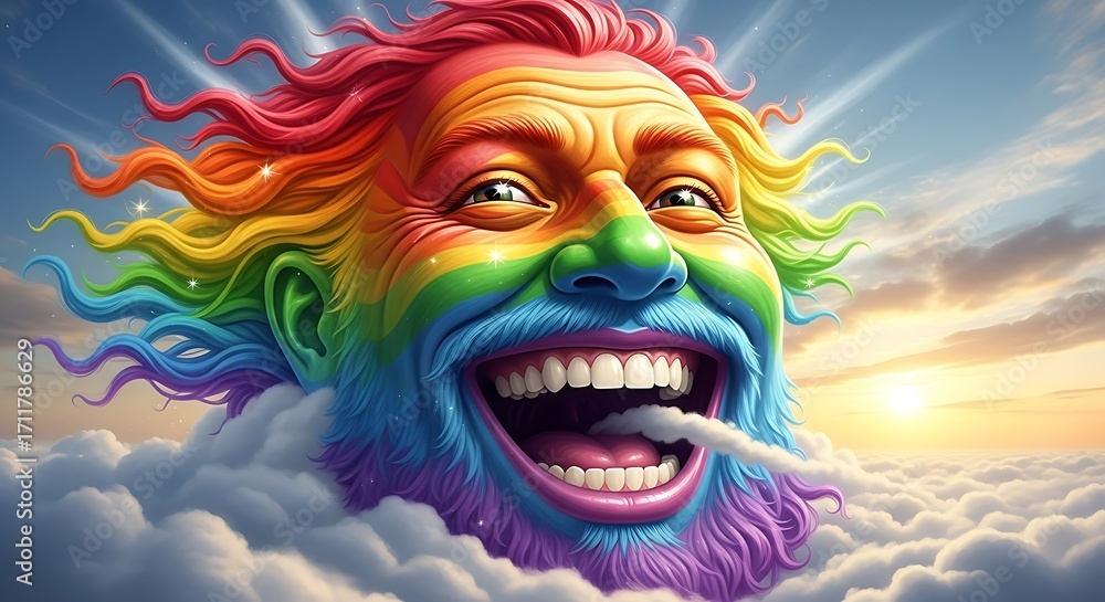 Obraz premium Colorful Smiling Man in the Clouds.