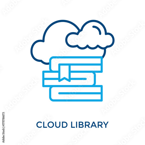 Cloud Library Icon Outline Color Style. Vector Illustration For Graphic Design
