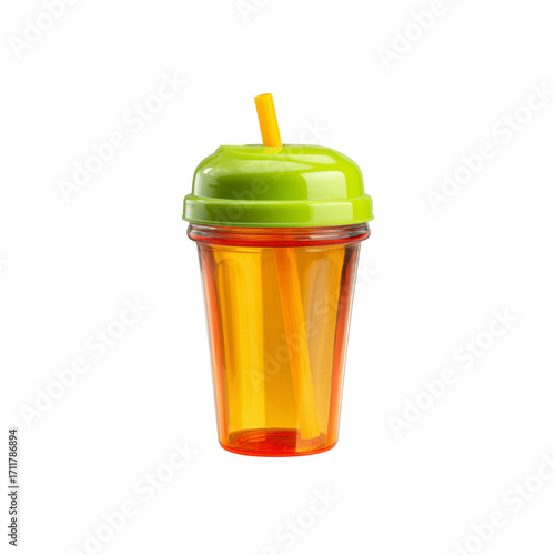 Bright Orange and Green Plastic Tumbler with Straw - Refreshing Summer Drinkware