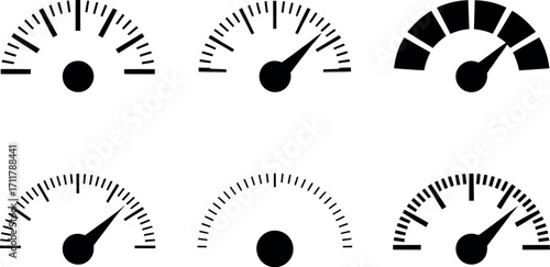 Collection of diverse speedometers and gauges indicating various levels of measurement and performance.