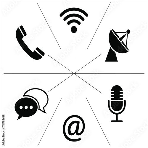 Communication Icons Phone, Email, Wifi, Mic, Satellite