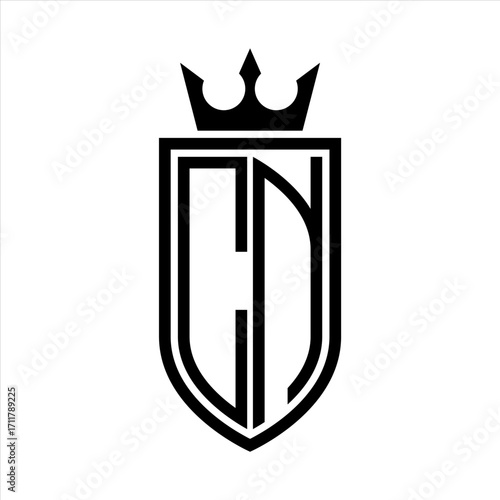 CN Vector logo of initials shield with crown and minimalist, elegant style