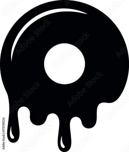 Melting black donut illustration with white center
