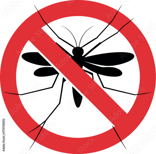 Clear warning sign indicating no mosquitoes, representing pest control and protection from insect bites.