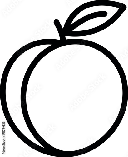 Simple outline of a fresh peach with a leaf and stem