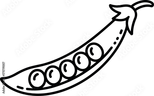 Simple line drawing of a fresh pea pod with six peas inside, symbolizing healthy eating and nature's bounty.